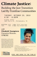 Thumbnail for talk by Elizabeth Yeampierre on Climate Justice at Friends Center, October 29, 2019